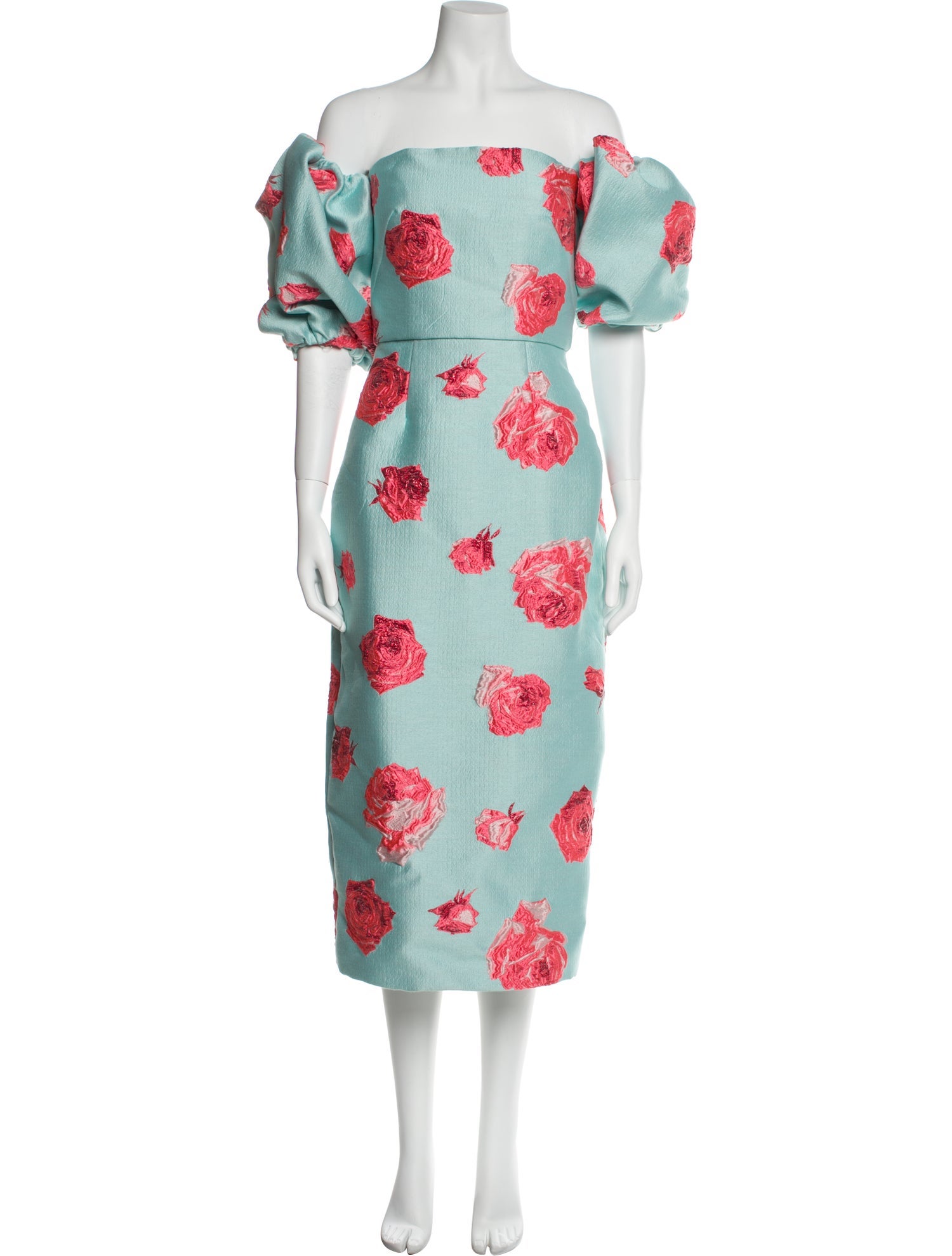 Monique Lhuillier Floral Print Midi Length Dress