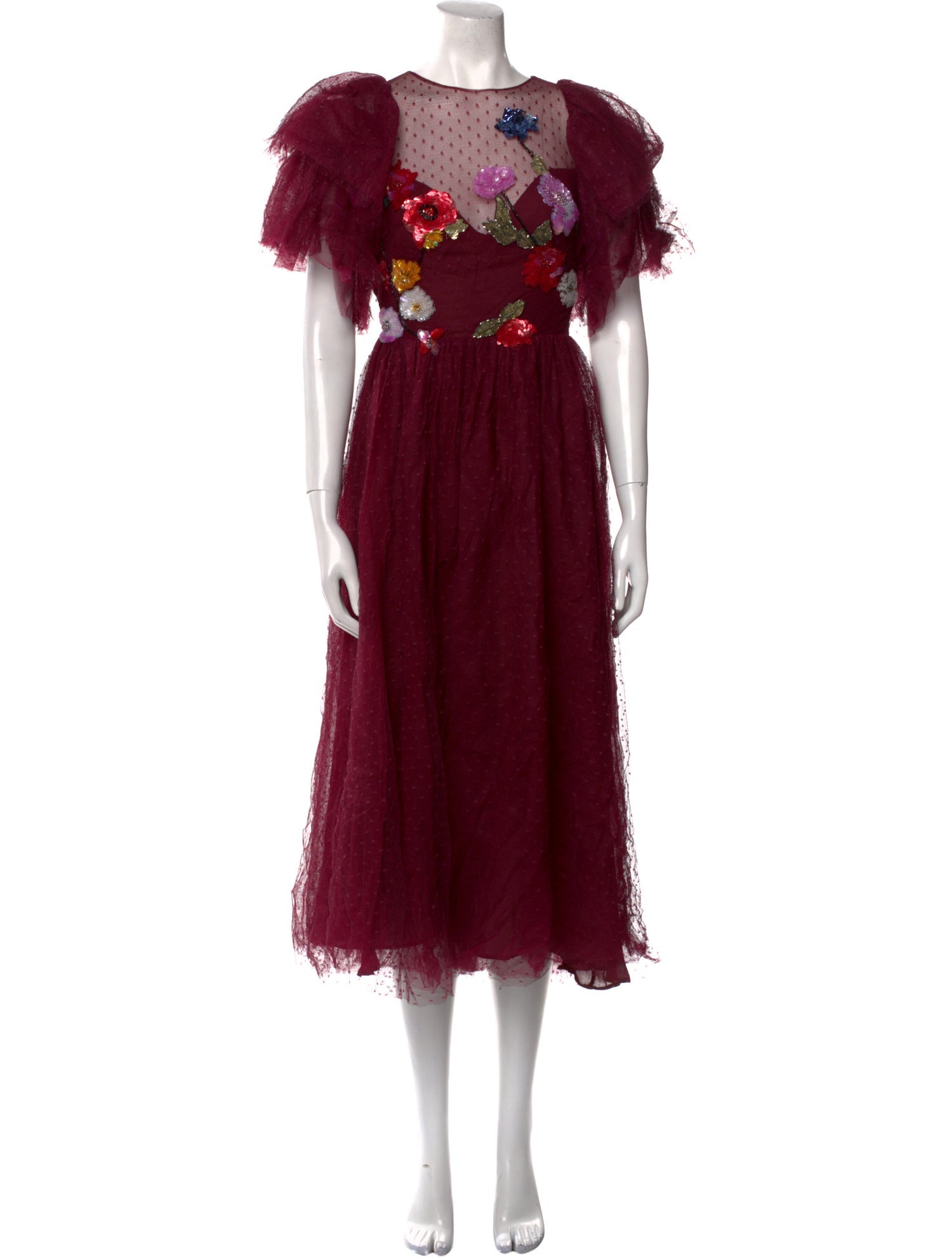 Monique Lhuillier Crew Neck Midi Length Dress