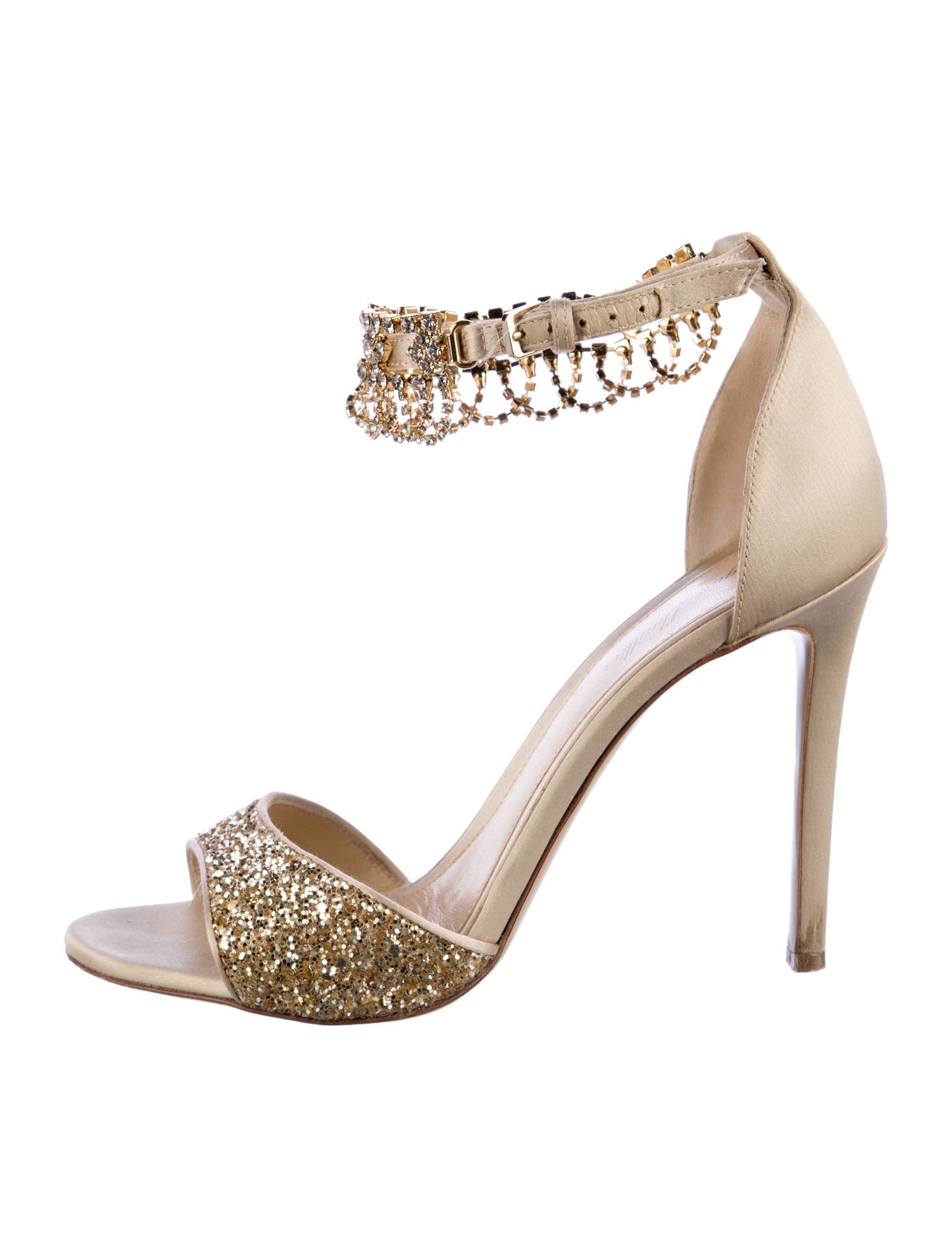 Monique Lhuillier Satin Crystal Embellishments Sandals