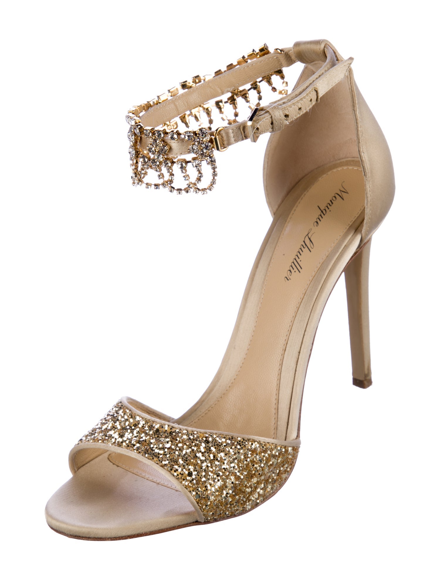 Monique Lhuillier Satin Crystal Embellishments Sandals