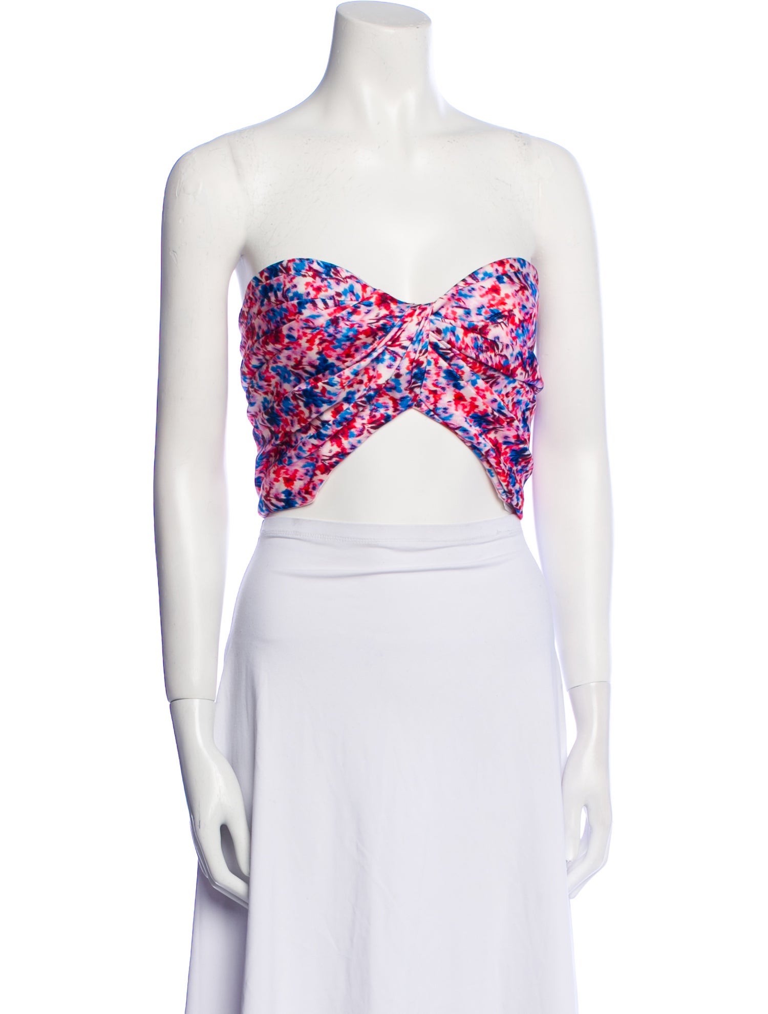 Monique Lhuillier Floral Print Strapless Crop Top