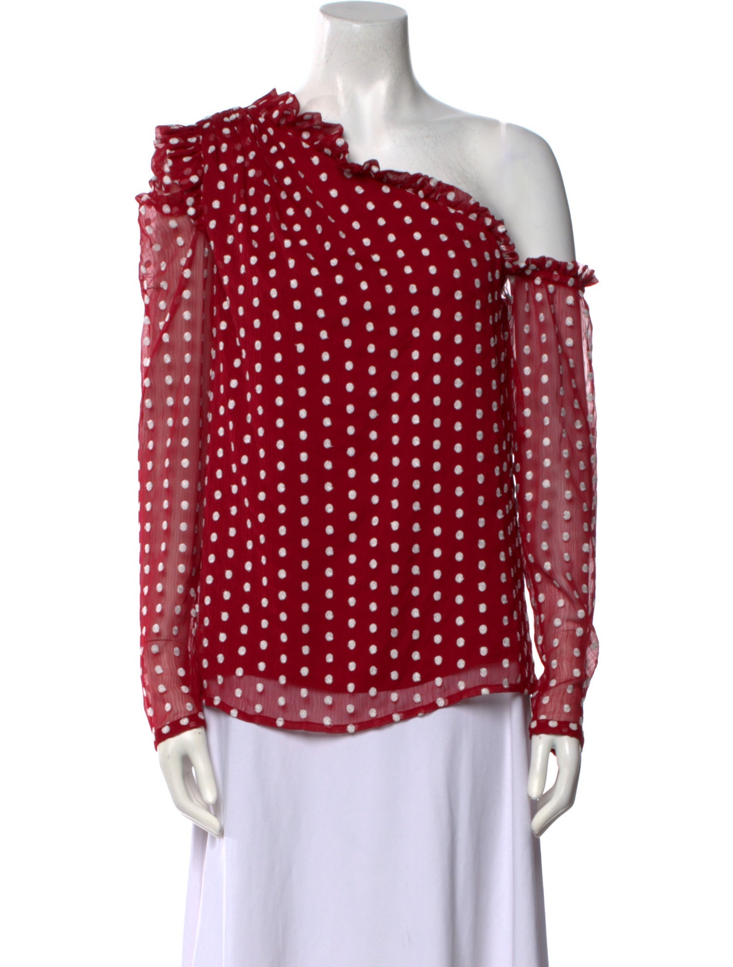 Monique Lhuillier Polka Dot Print One-Shoulder Blouse