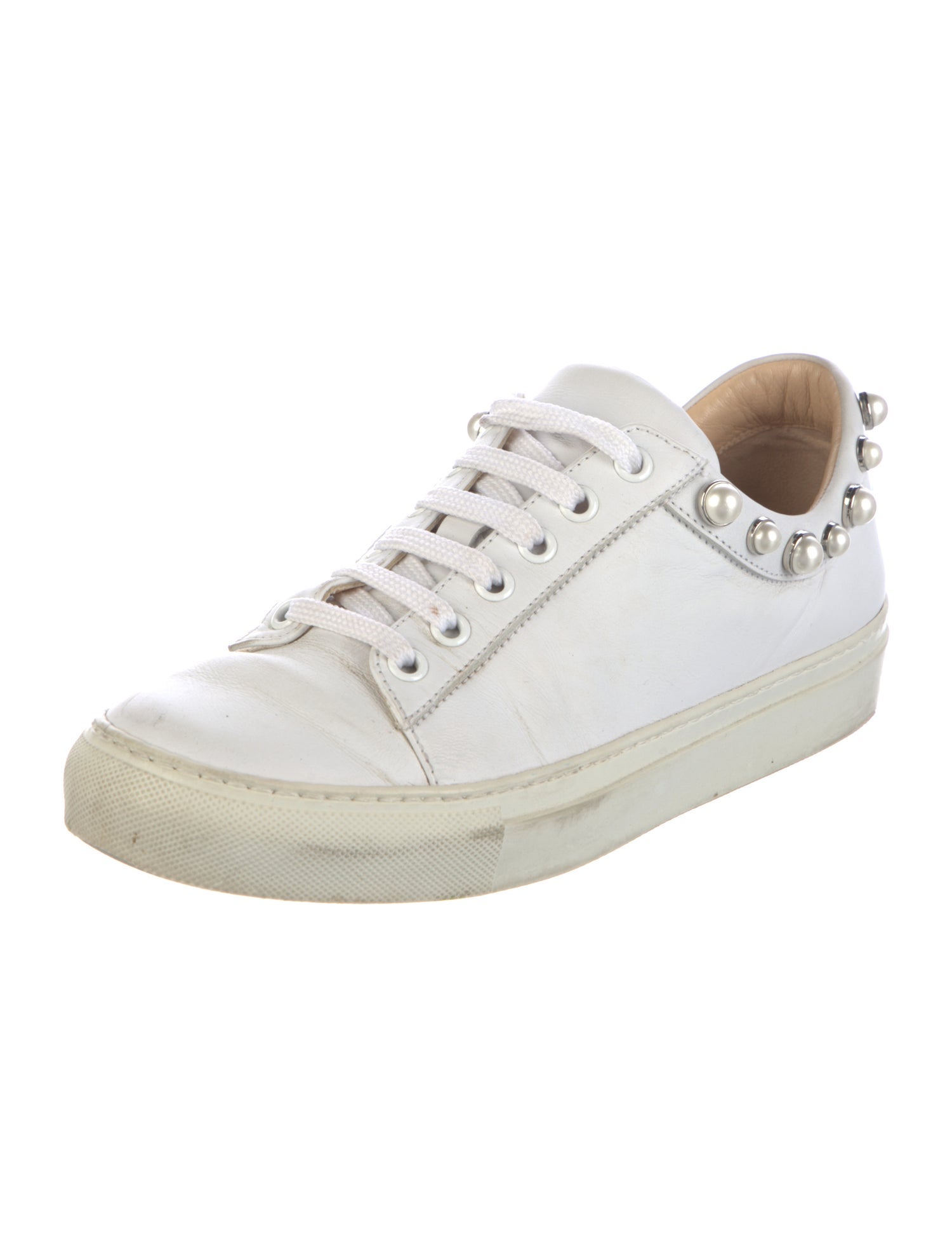 Monique Lhuillier Leather Studded Accents Sneakers
