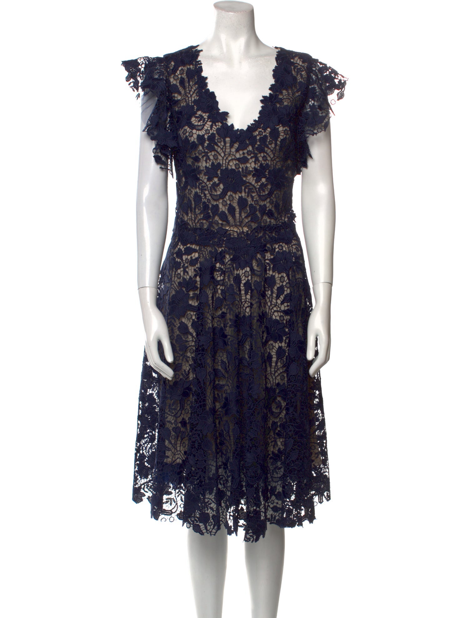 Monique Lhuillier Lace Pattern Midi Length Dress