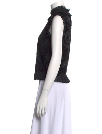 ML Monique Lhuillier Lace Pattern Mock Neck Crop Top