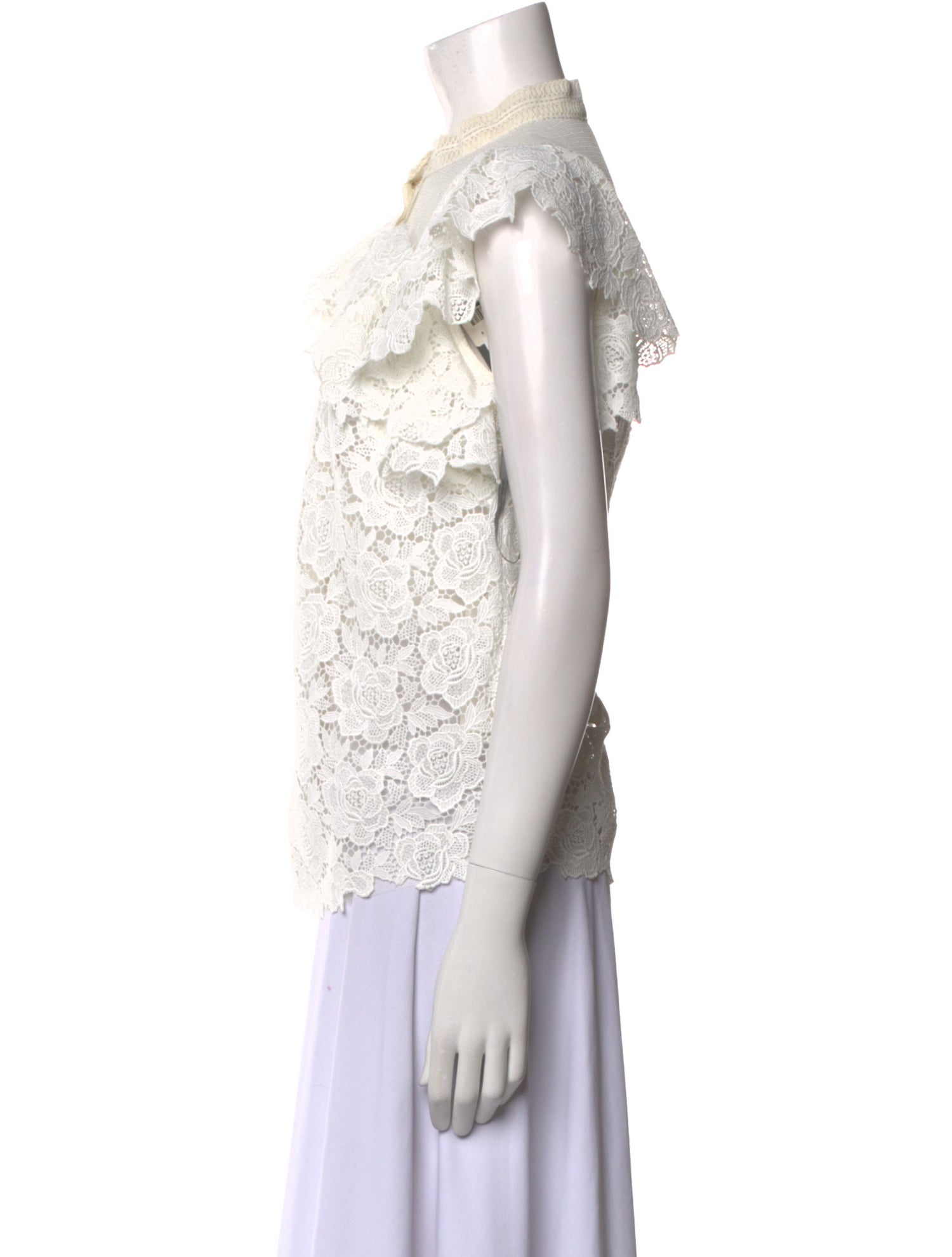 Monique Lhuillier Lace Pattern Mock Neck Button-Up Top