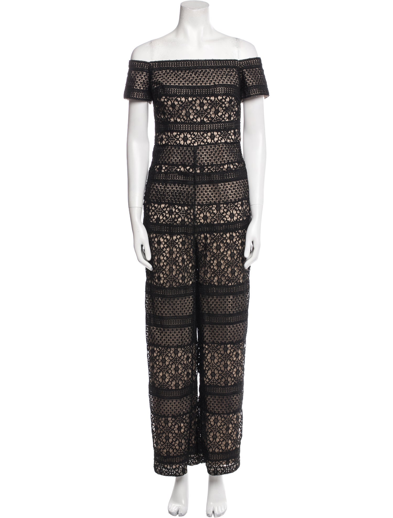 Monique Lhuillier Lace Pattern Off-The-Shoulder Jumpsuit
