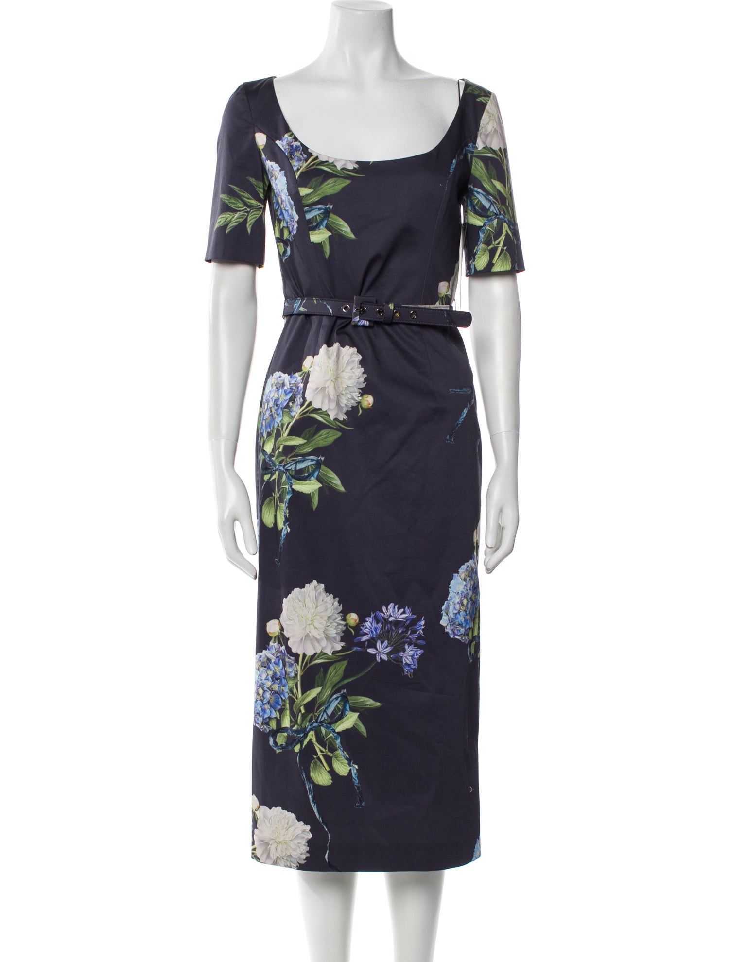Monique Lhuillier Floral Print Midi Length Dress