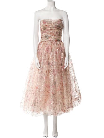 Monique Lhuillier Lace Pattern Midi Length Dress