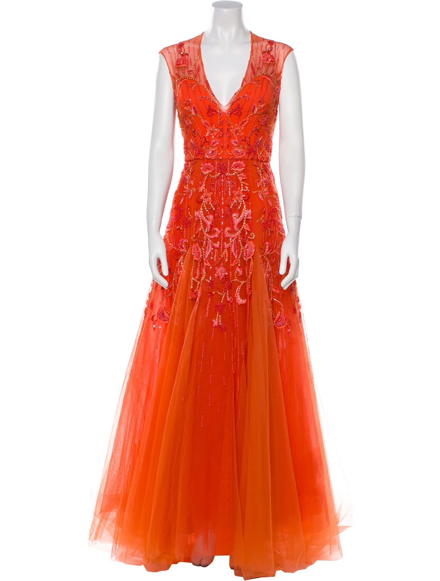 Monique Lhuillier V-Neck Long Dress