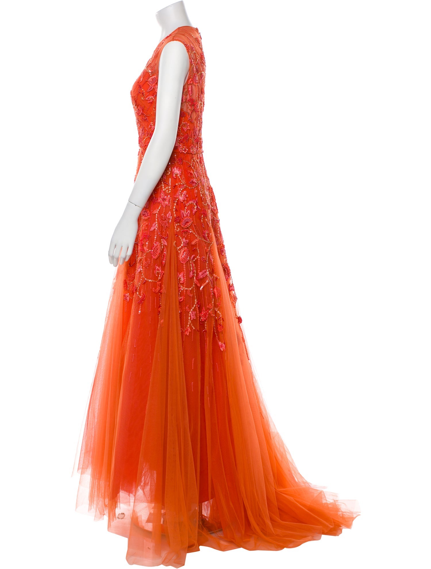 Monique Lhuillier V-Neck Long Dress