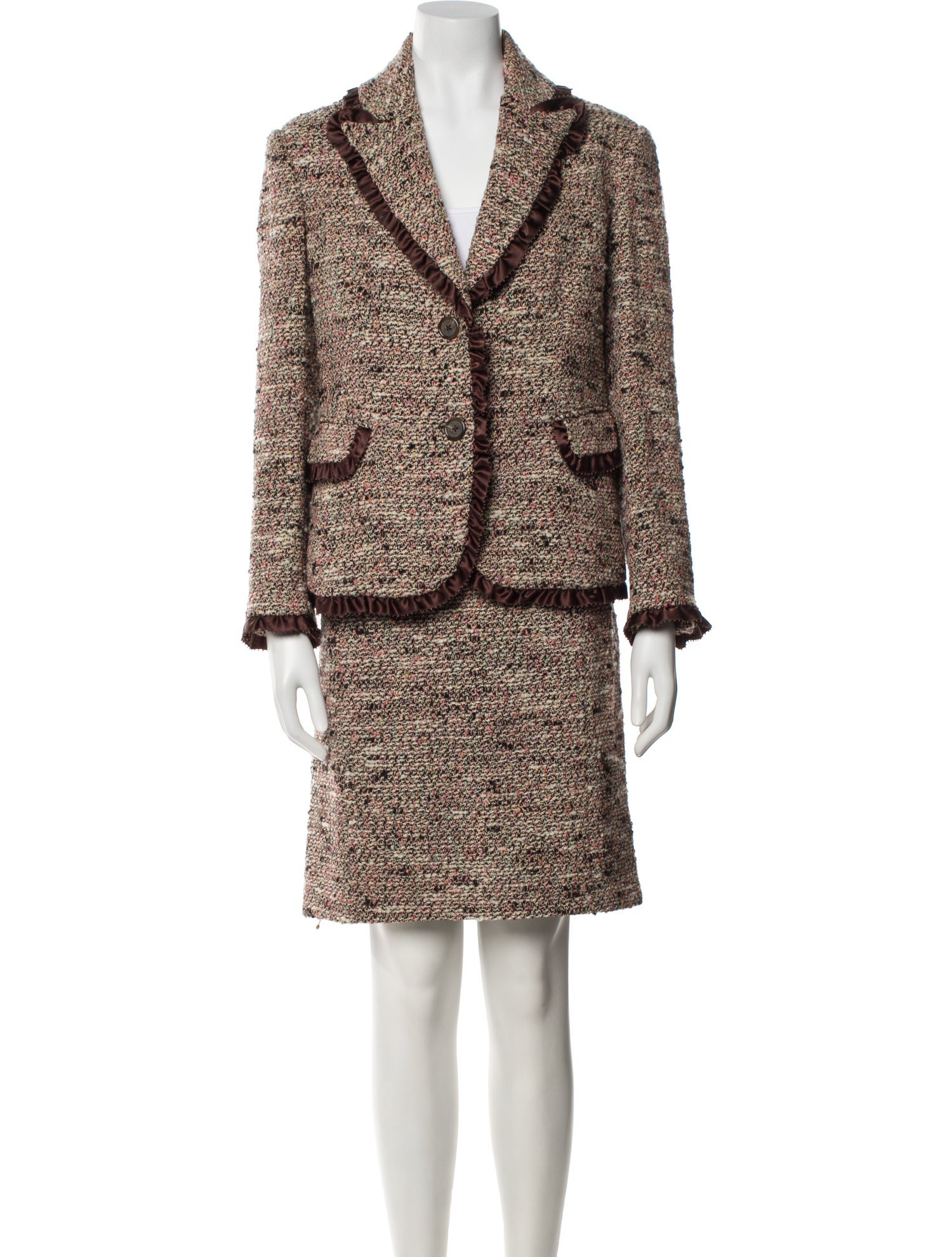 Monique Lhuillier Wool Tweed Pattern Skirt Suit