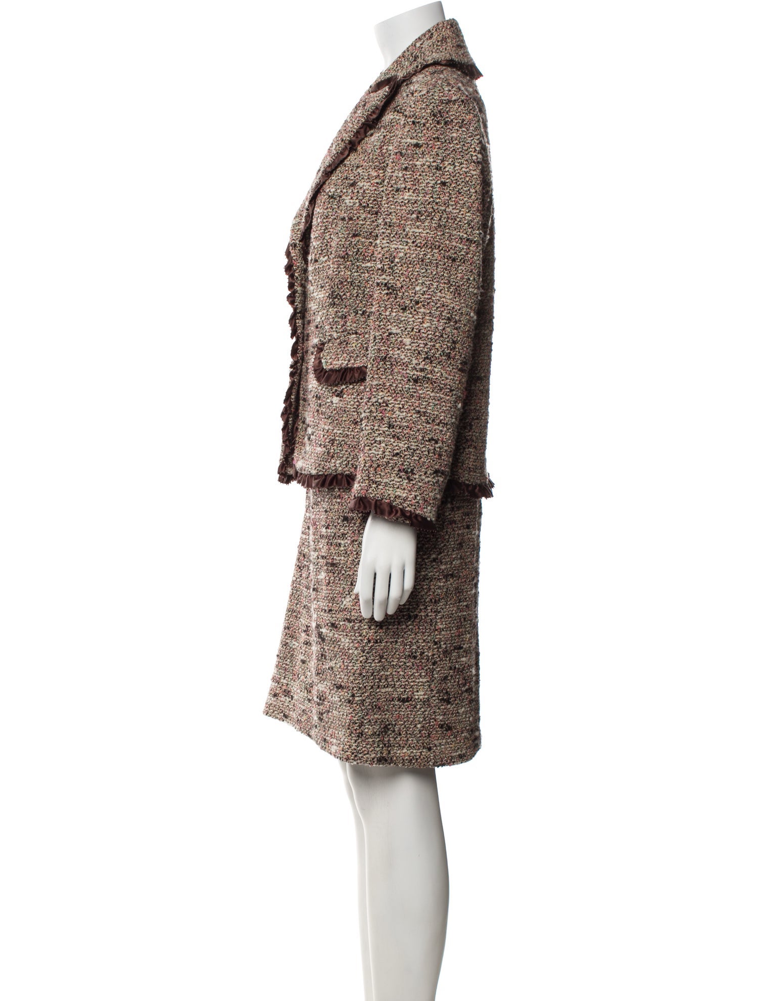 Monique Lhuillier Wool Tweed Pattern Skirt Suit