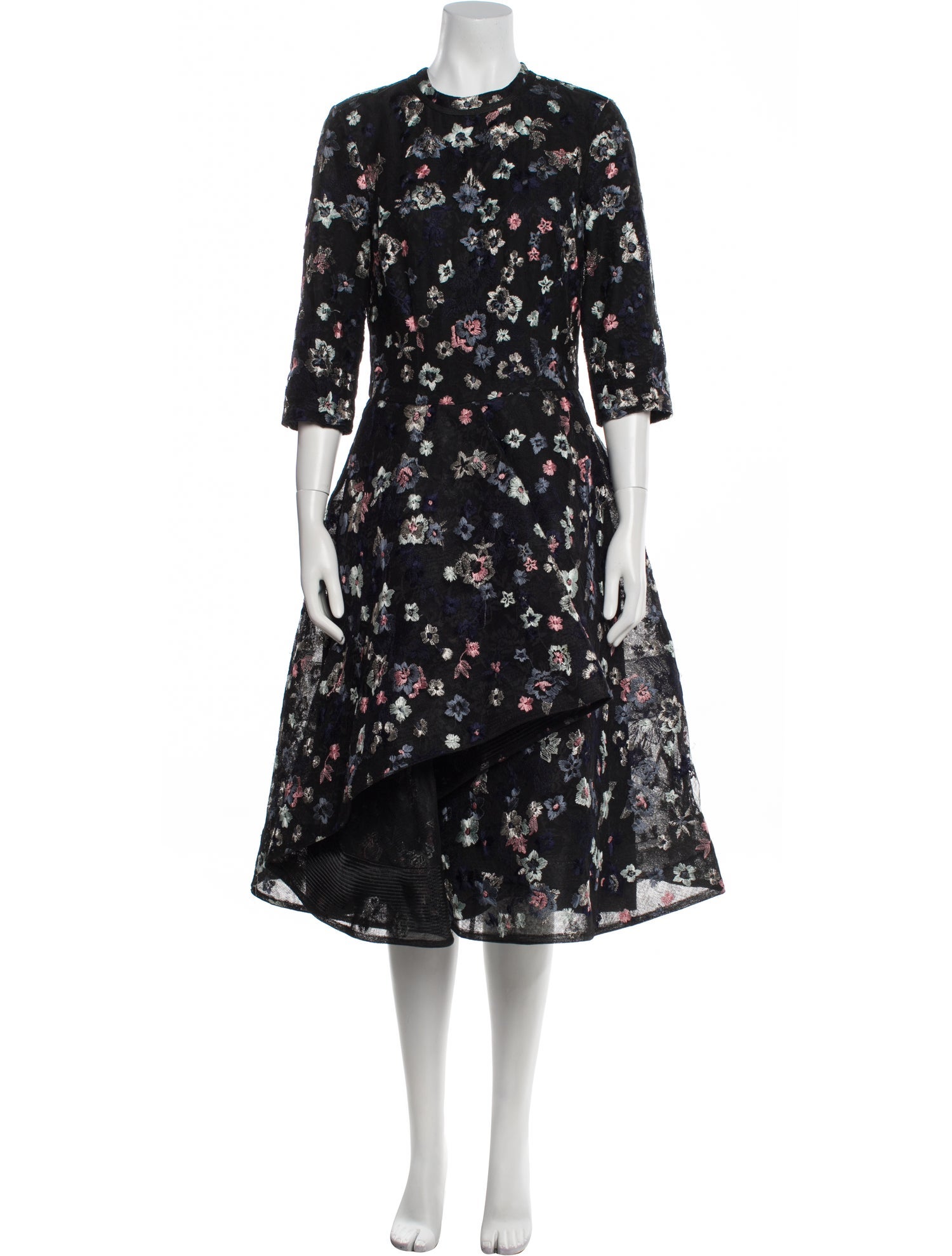 Monique Lhuillier Floral Print Midi Length Dress