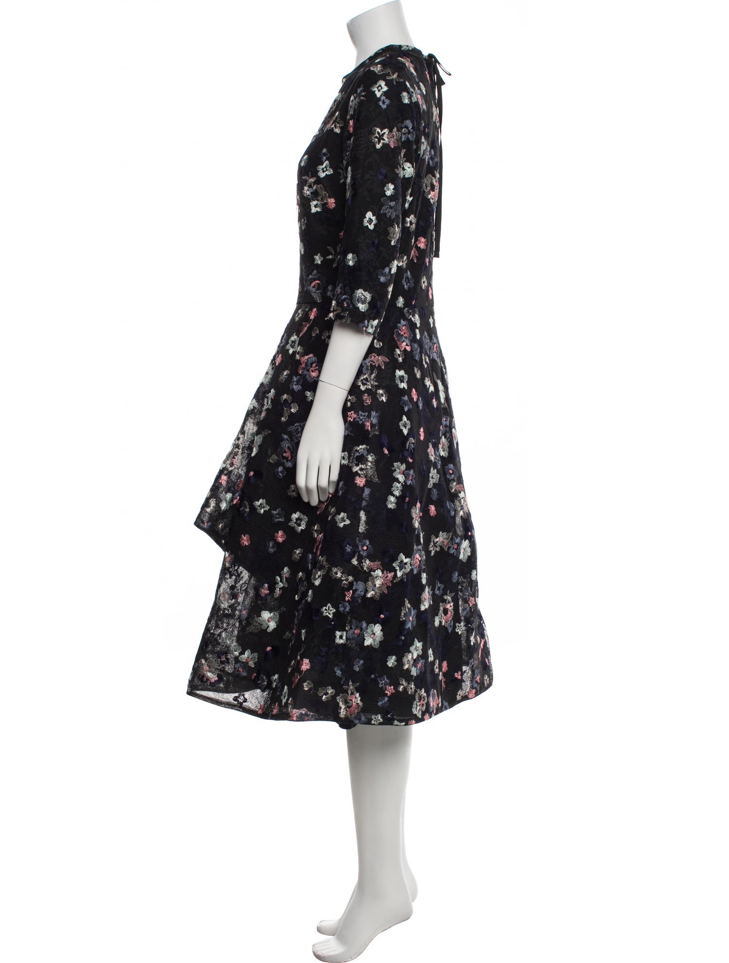 Monique Lhuillier Floral Print Midi Length Dress