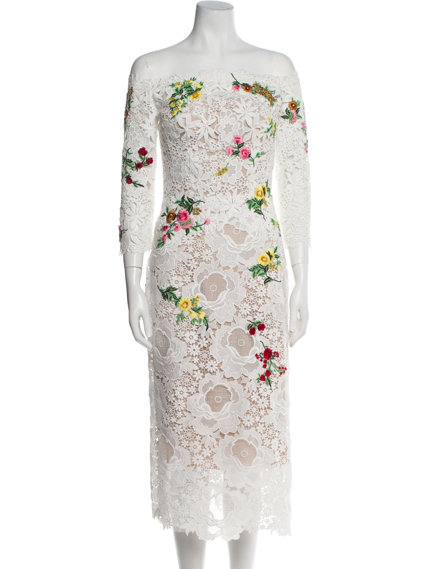 Monique Lhuillier Lace Pattern Midi Length Dress