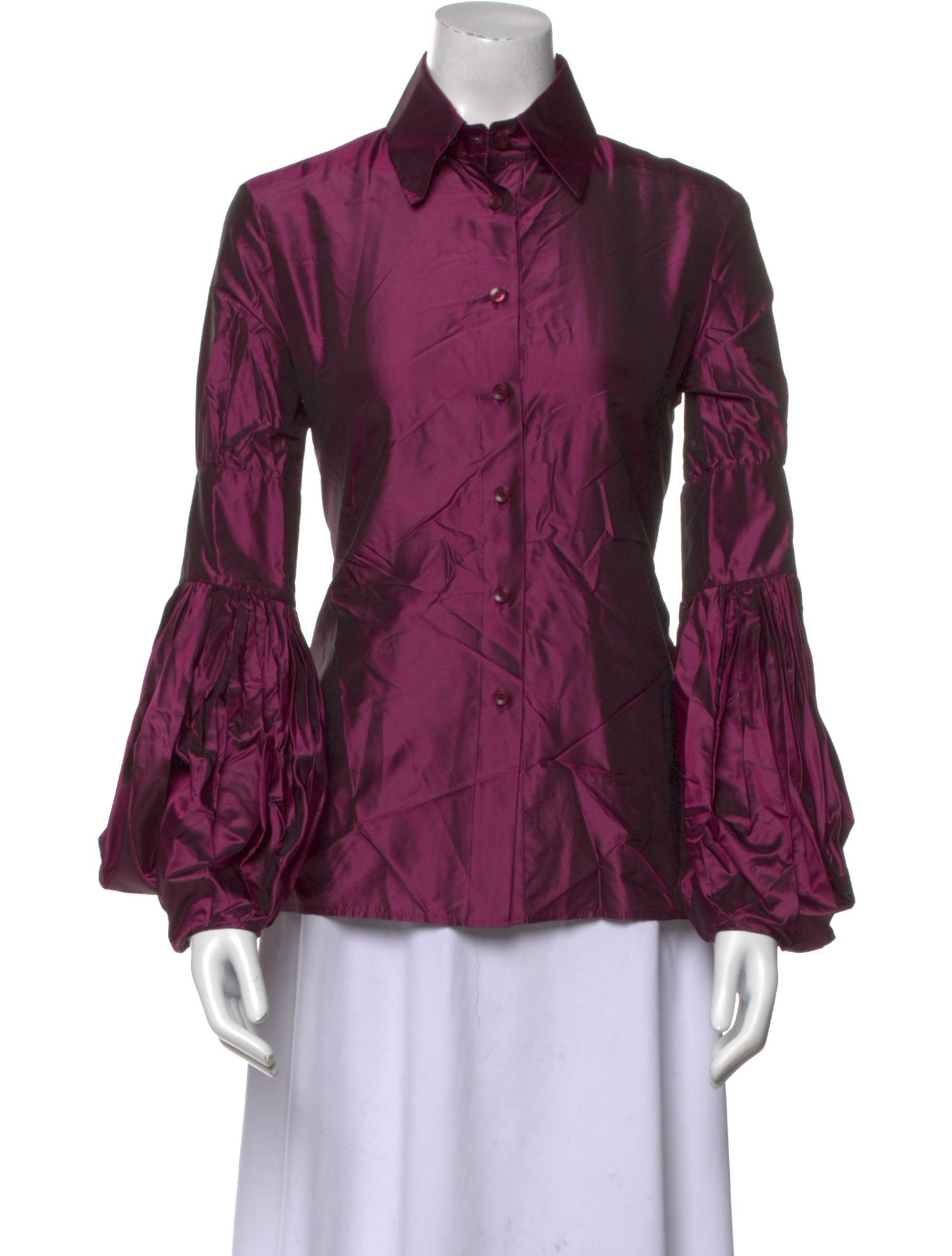 Monique Lhuillier Silk Long Sleeve Button-Up Top