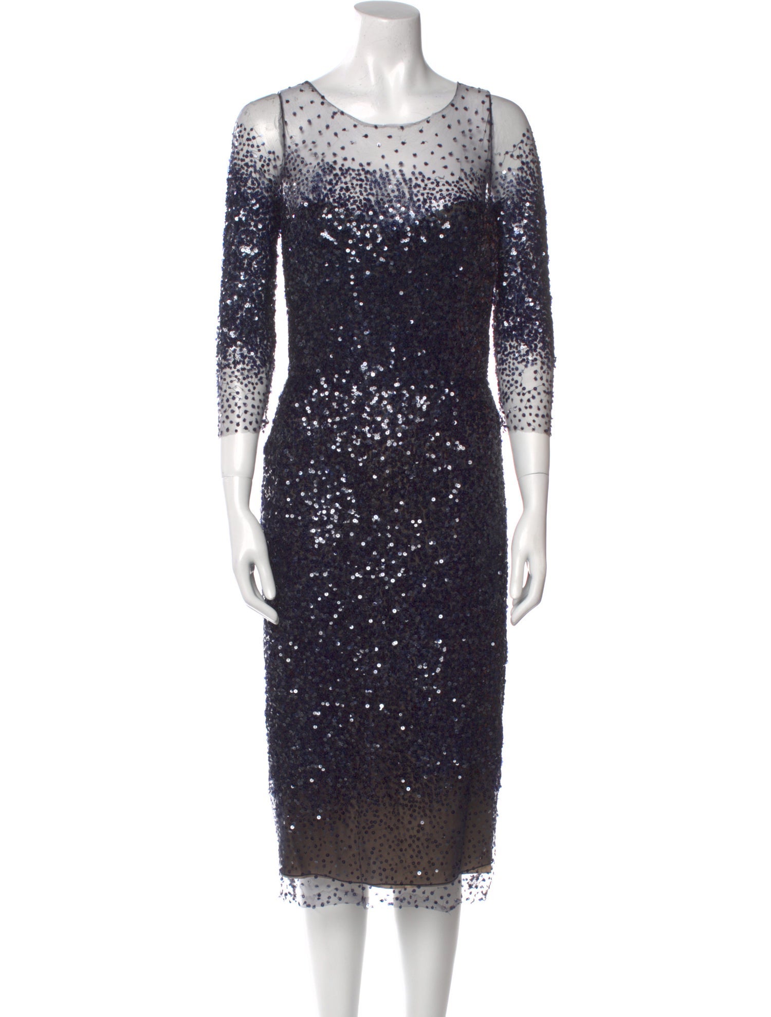 Monique Lhuillier Scoop Neck Midi Length Dress