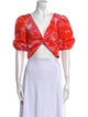 Monique Lhuillier Printed V-Neck Crop Top