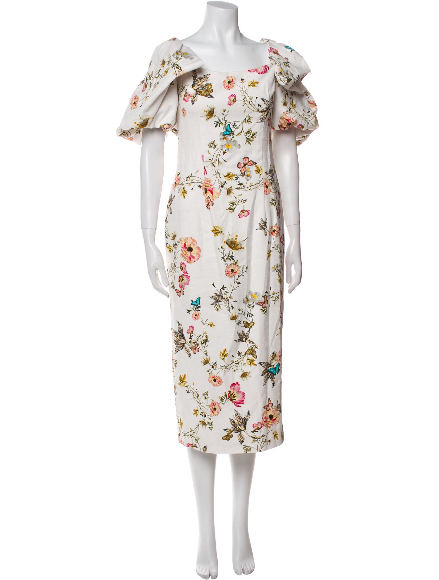 Monique Lhuillier Floral Print Midi Length Dress
