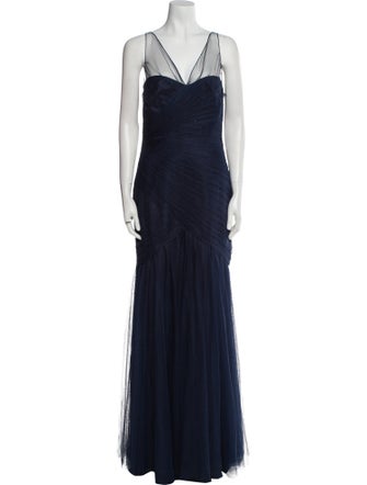 Monique Lhuillier V-Neck Long Dress