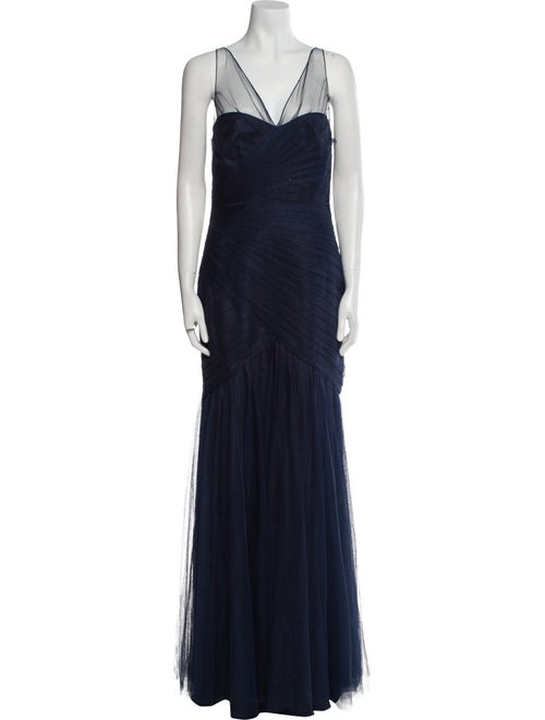 Monique Lhuillier V-Neck Long Dress