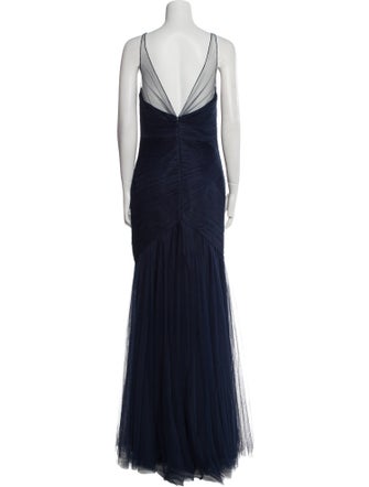 Monique Lhuillier V-Neck Long Dress