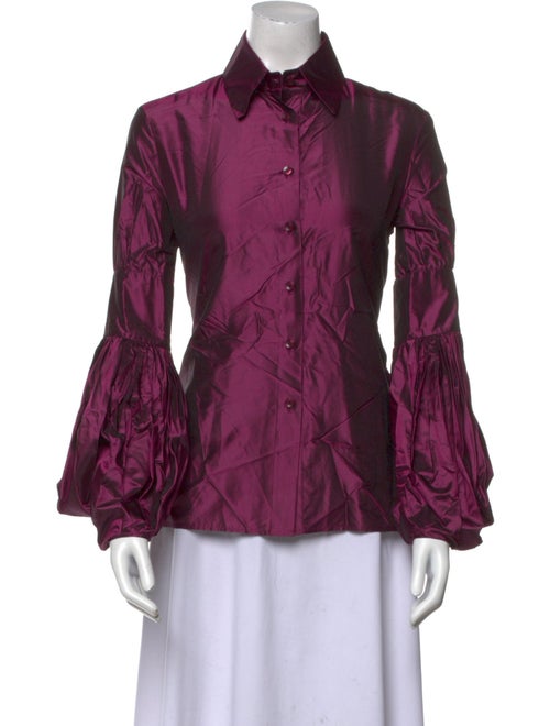 Monique Lhuillier Silk Long Sleeve Button-Up Top