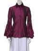 Monique Lhuillier Silk Long Sleeve Button-Up Top