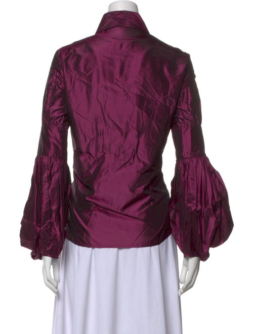 Monique Lhuillier Silk Long Sleeve Button-Up Top