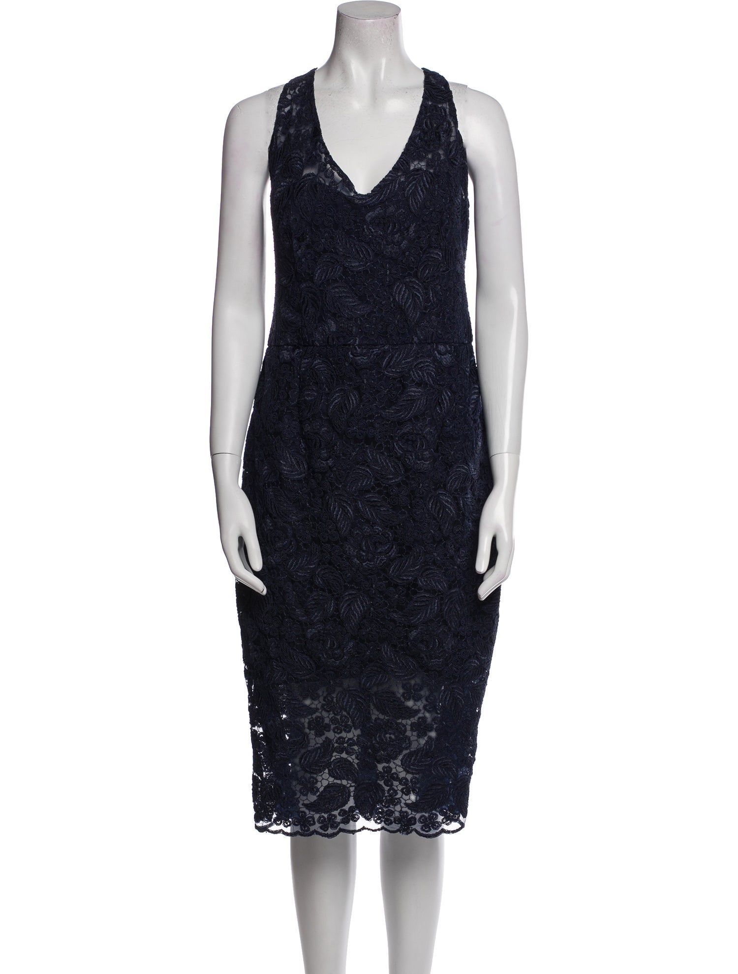 Monique Lhuillier V-Neck Midi Length Dress