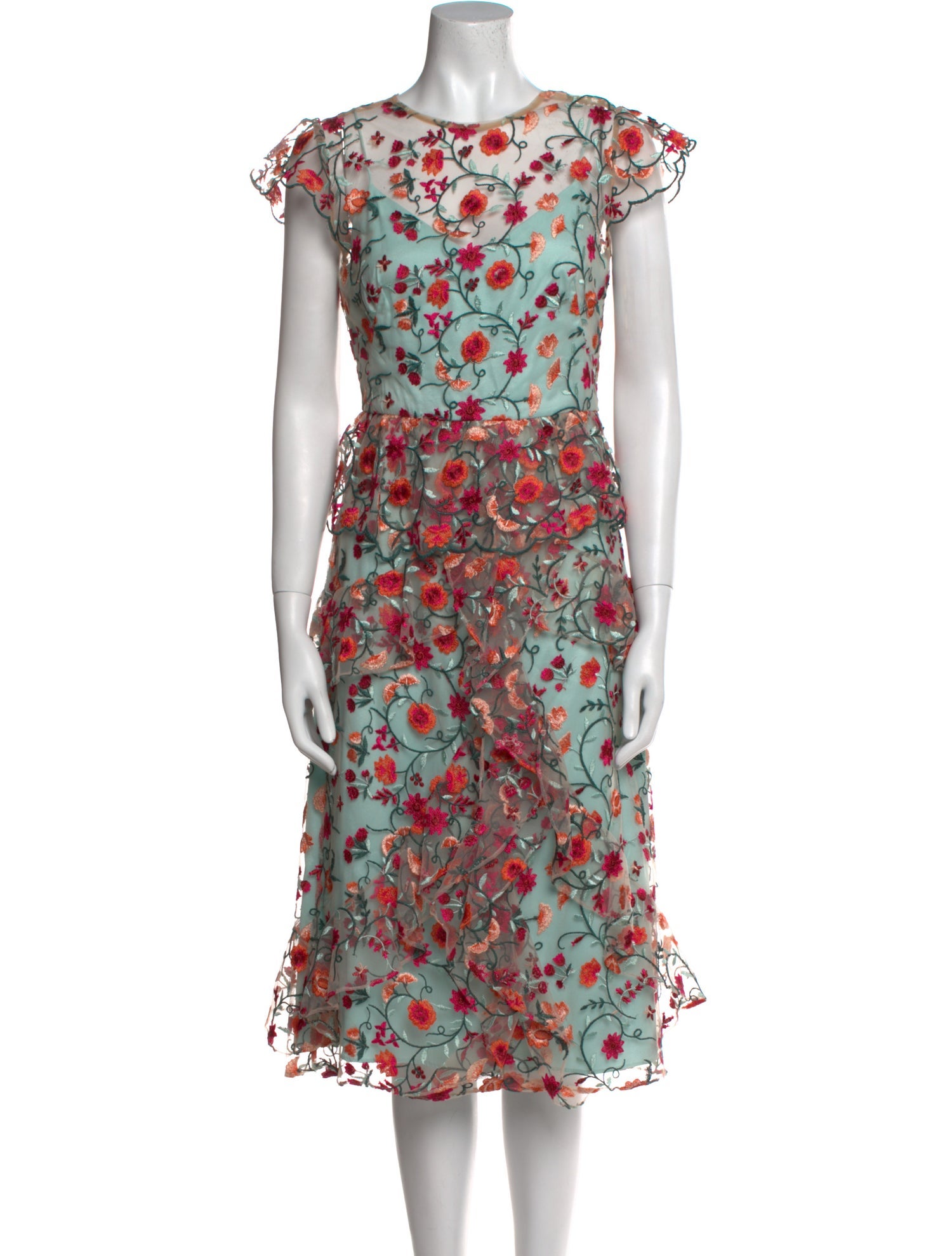 Monique Lhuillier Floral Print Midi Length Dress