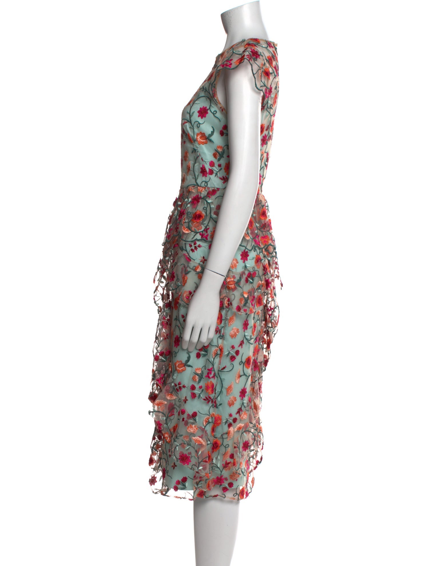 Monique Lhuillier Floral Print Midi Length Dress