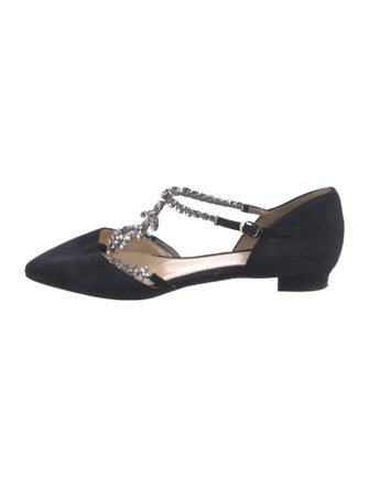Monique Lhuillier Suede Crystal Embellishments D'Orsay Flats