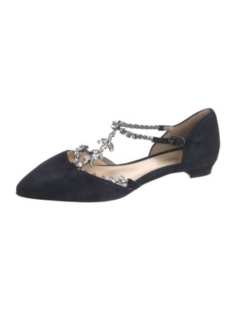 Monique Lhuillier Suede Crystal Embellishments D'Orsay Flats