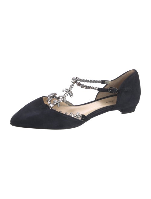 Monique Lhuillier Suede Crystal Embellishments D'Orsay Flats