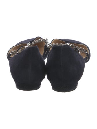Monique Lhuillier Suede Crystal Embellishments D'Orsay Flats
