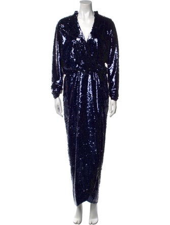 Monique Lhuillier V-Neck Long Dress