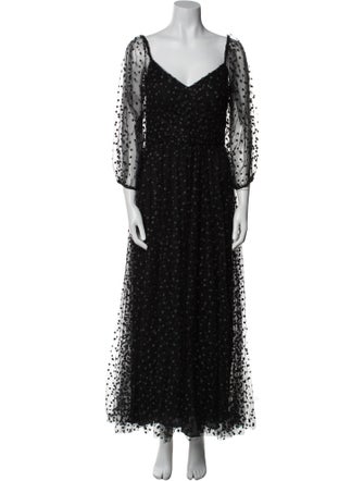 Monique Lhuillier V-Neck Long Dress