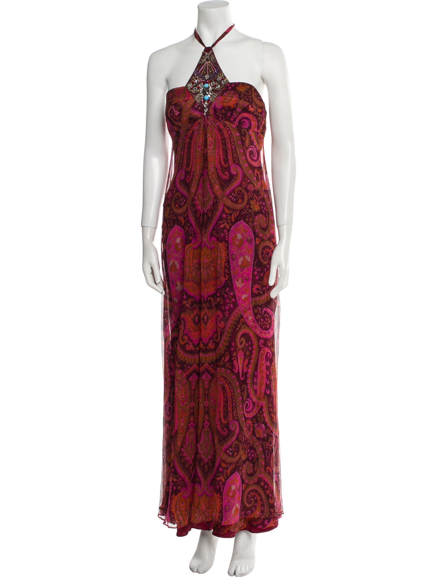 Monique Lhuillier Paisley Print Long Dress