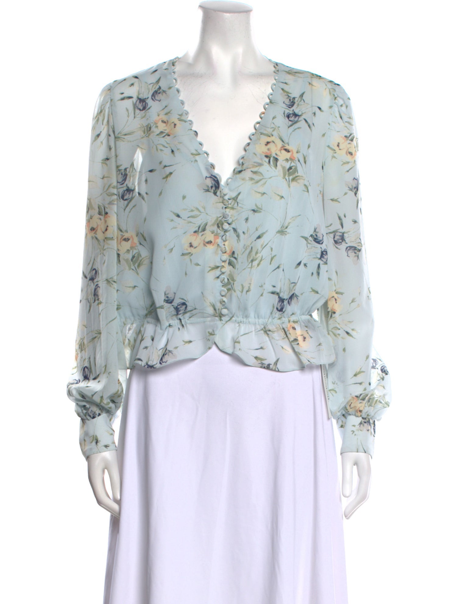 Monique Lhuillier Floral Print V-Neck Blouse