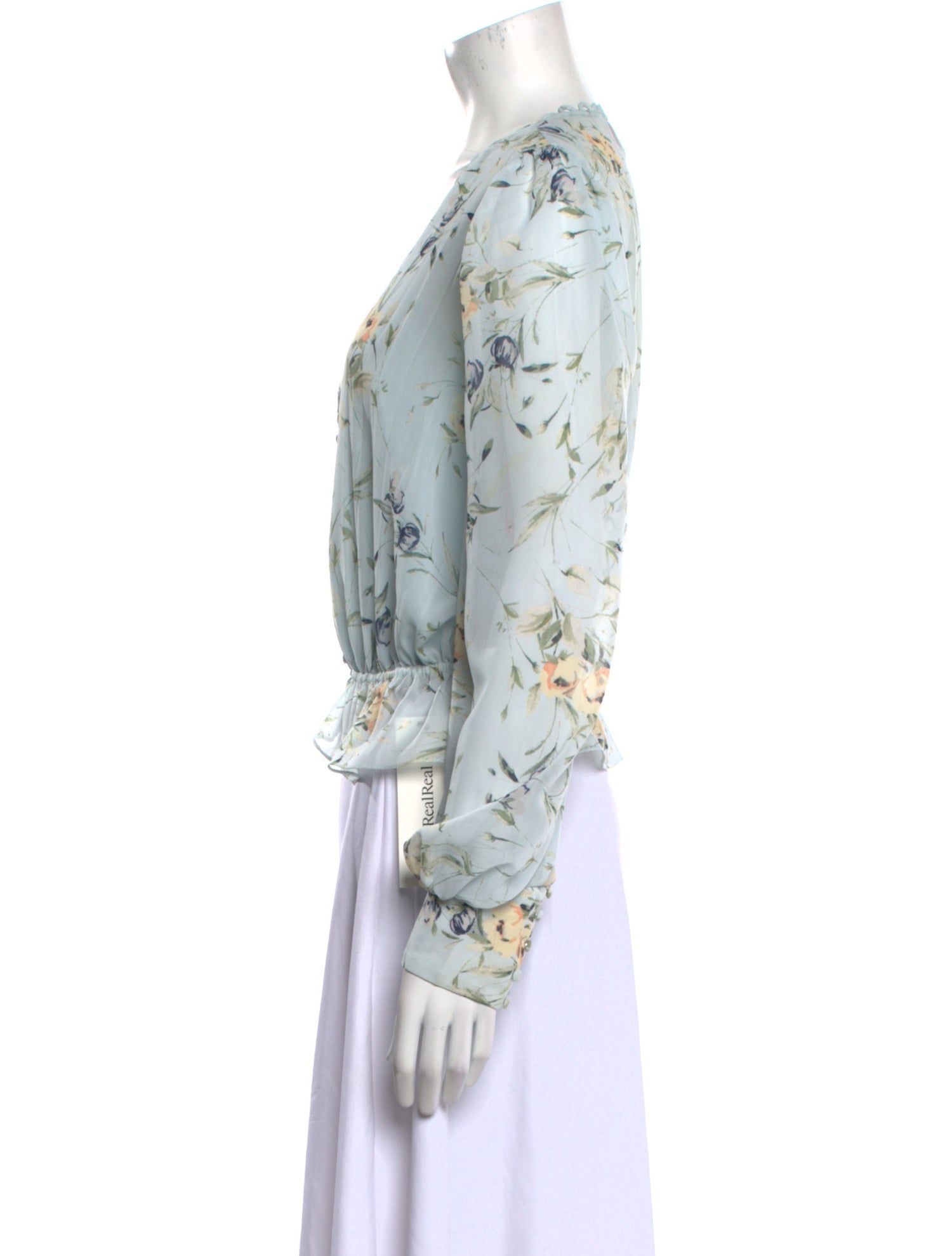 Monique Lhuillier Floral Print V-Neck Blouse