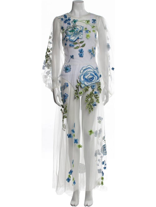 Monique Lhuillier Floral Print Long Dress