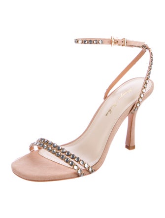 Monique Lhuillier Suede Crystal Embellishments Slingback Sandals
