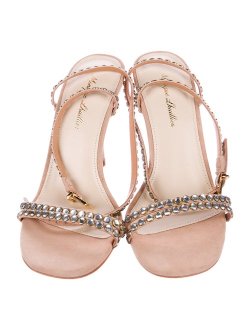 Monique Lhuillier Suede Crystal Embellishments Slingback Sandals