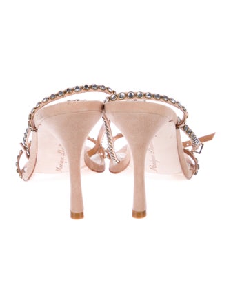 Monique Lhuillier Suede Crystal Embellishments Slingback Sandals