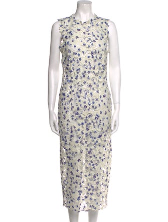 Monique Lhuillier Floral Print Midi Length Dress