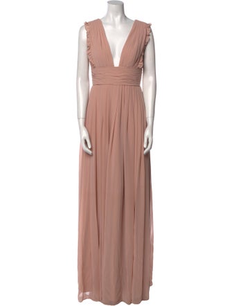 Monique Lhuillier V-Neck Long Dress