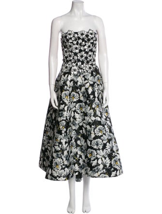 Monique Lhuillier Floral Print Midi Length Dress