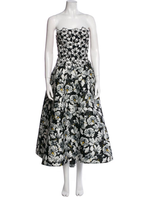 Monique Lhuillier Floral Print Midi Length Dress